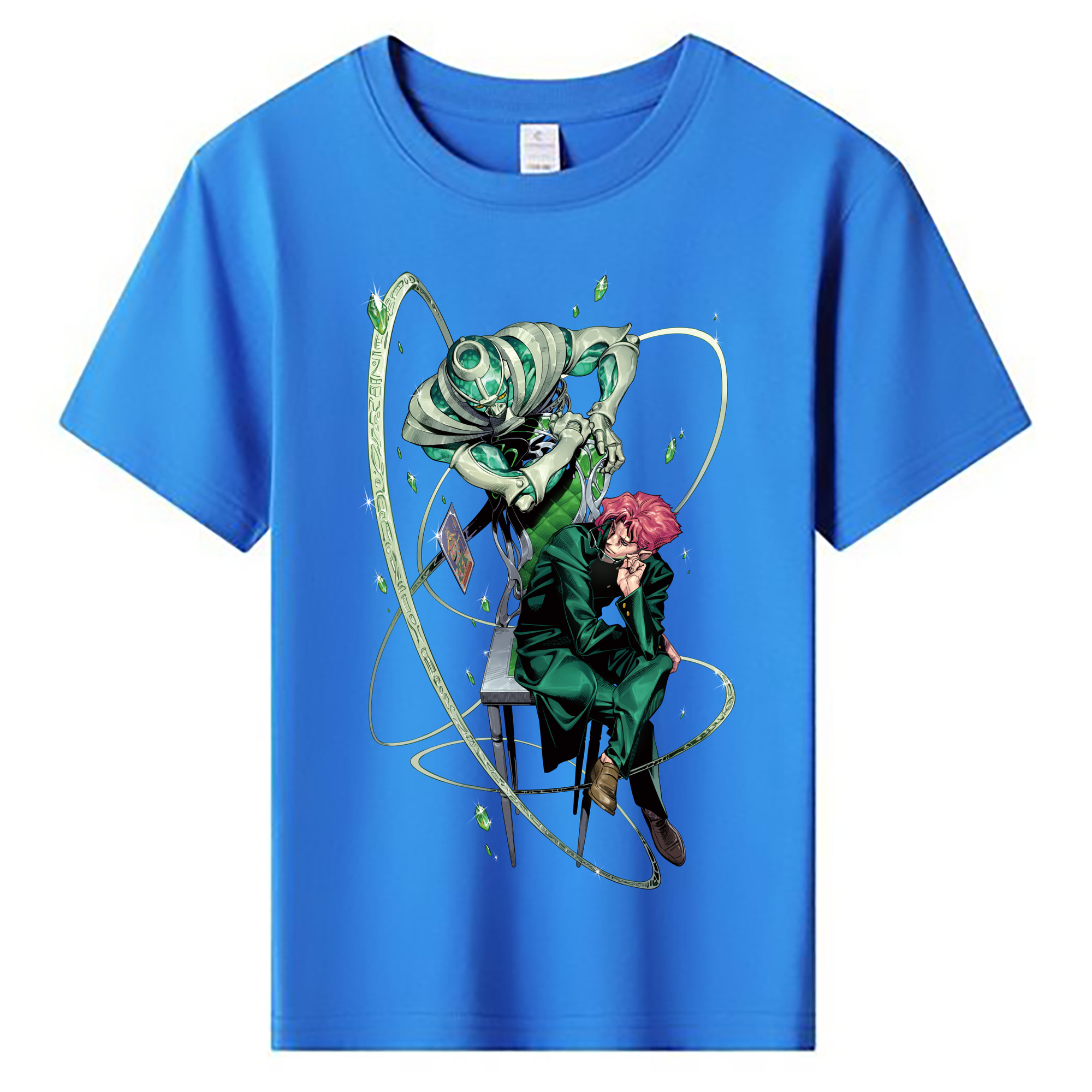 （画像用） ジョジョの奇妙な冒険 花京院 典明（かきょういん のりあき） JoJo's Bizarre Adventure Kakyoin Noriaki 綿100％キッズTシャツ（フロントプリント）
